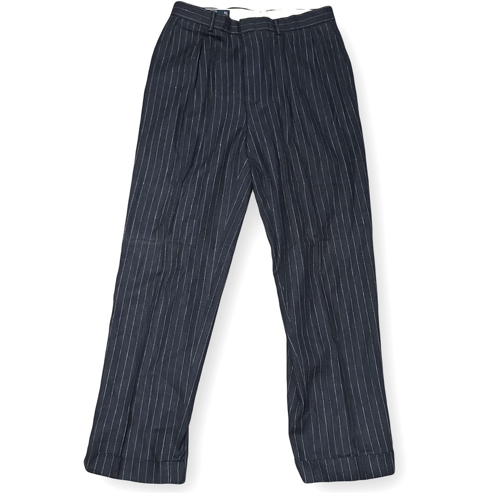 Polo Ralph Lauren / Navy Blue & White Pinstripe Pleated Dress Trousers 32 x 30